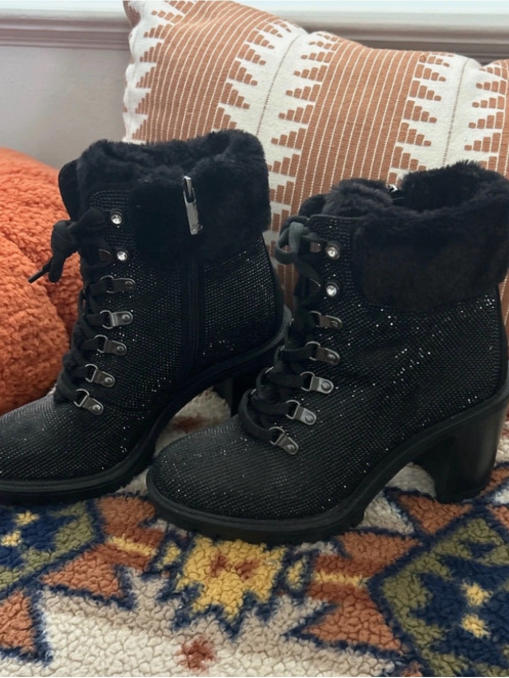 jlo faux fur-sparkly ankle boots